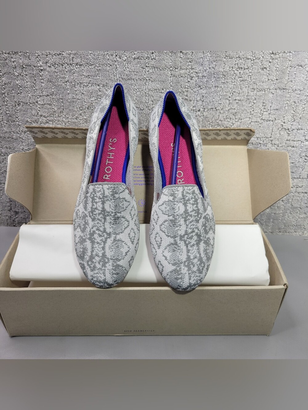 Rothy's The Loafer Ivory Grey Snake Women Size 7, 8, 8.5, 9, 11